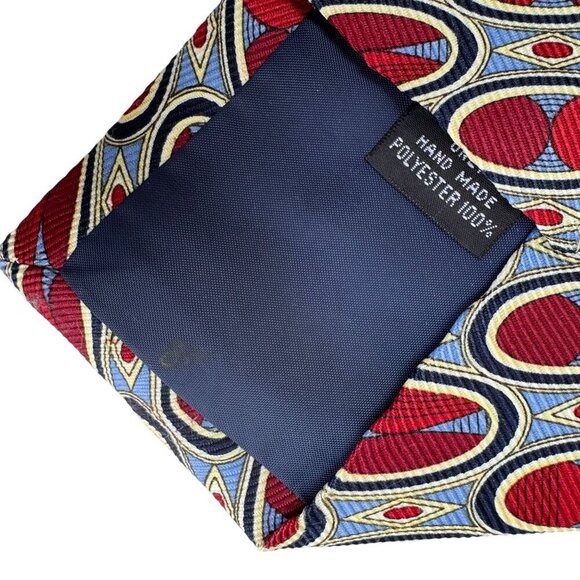 Anastasia Vintage Geometric Handmade Silk Red & Blue Oval Psychedelic Print - Picture 3 of 4